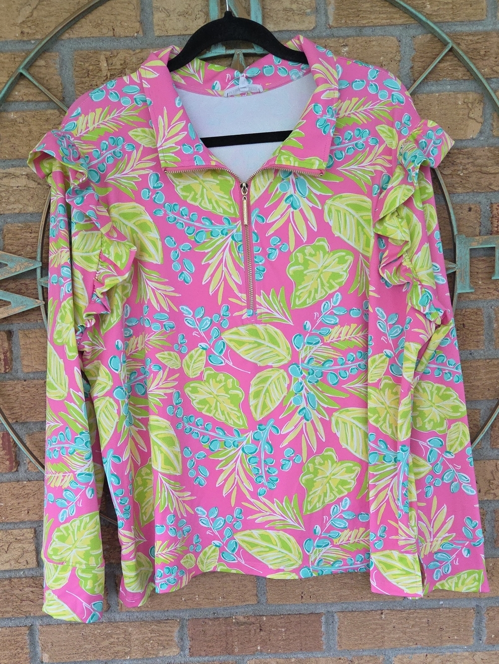 Mary Square Vine Time Hot Pink Floral Charleston Half Zip NWT XXL
